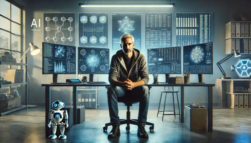 AI specialist in a modern tech office setting